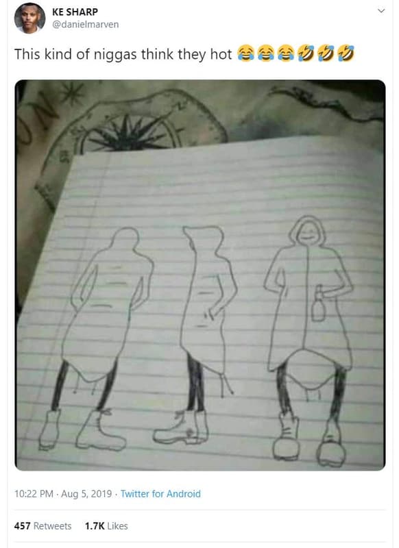 Ke sharp danielmarven this kind of niggas think they hot à2212 10.22 pm . aug 5,