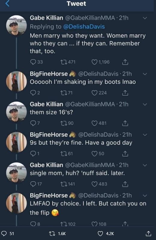 Tweet gabe killian gabekillianmma 21h replying to delishadavis men marry who the