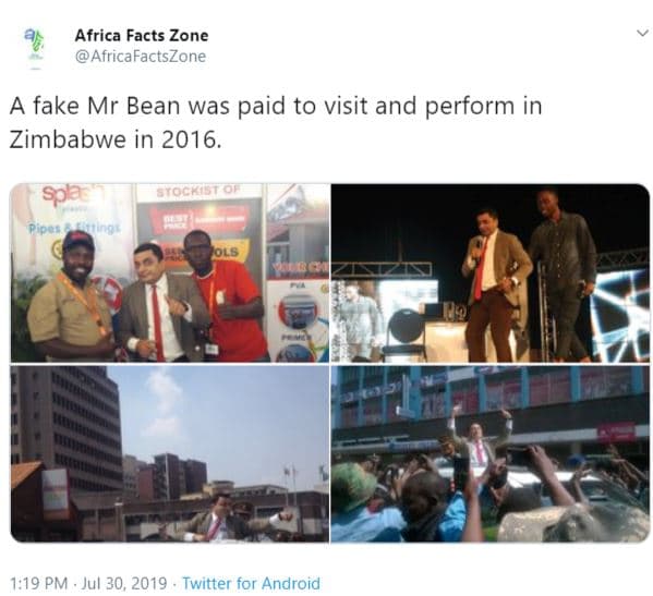 Africa facts zone africafactszone a fake mr bean was paid to visit and perform i