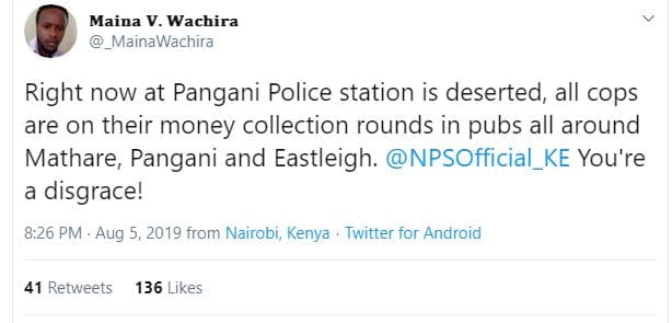 Maina v. wachira mainawachira right now at pangani police station is deserted al