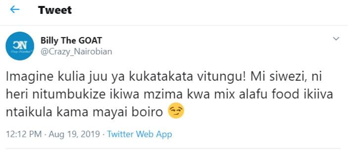 Tweet on billy the goat crazy_nairobian imagine kulia juu ya kukatakata vitungu!