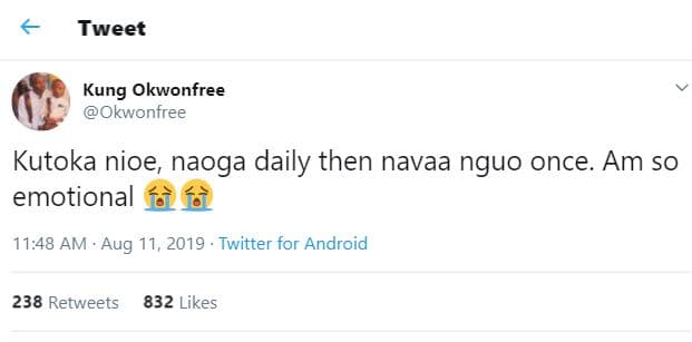 Tweet kung okwonfree okwonfree kutoka nioe naoga daily then navaa nguo once. am