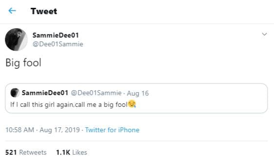 Tweet sammiedee01 dee0isammie big fool sammiedee01 dee01sammie aug 16 call this
