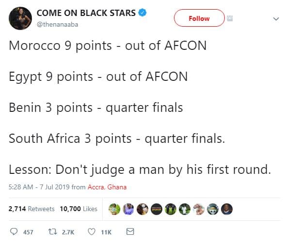 Come on black stars thenanaaba follow morocco 9 points out of afcon egypt 9 poin