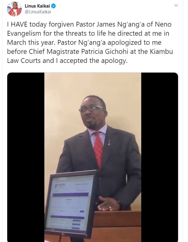Linus kaikai linuskaikai have today forgiven pastor james ng'ang'a of neno evang
