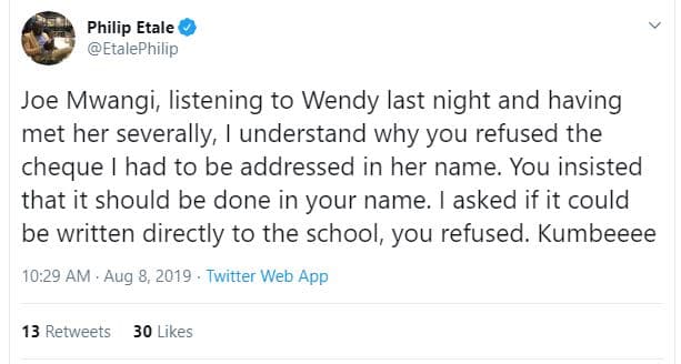 Philip etale etalephilip joe mwangi listening to wendy last night and having met