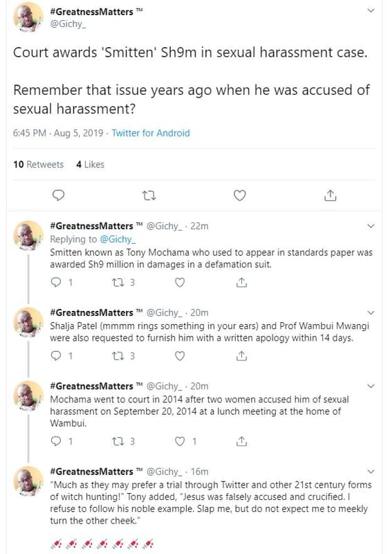 Greatnessmatters gichy _ court awards 'smitten' sh9m in sexual harassment case_