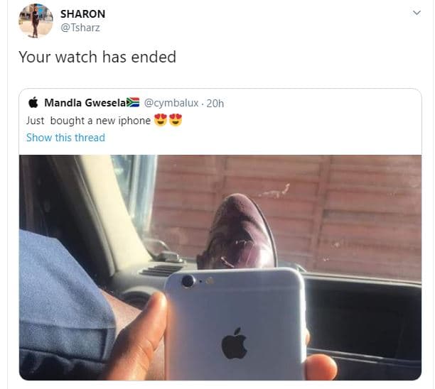 Sharon isharz your watch has ended mandla gwesela cymbalux . 20h just bought new