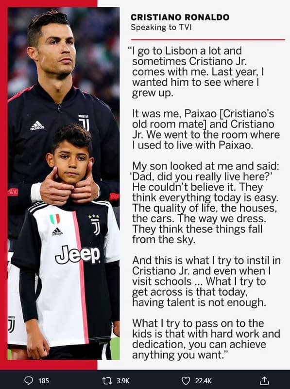 Cristiano ronaldo speaking to tvi go to lisbon a lot and sometimes cristiano jr.