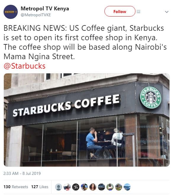 Metropol tv kenya metropoltvke follow breaking news us coffee giant starbucks is