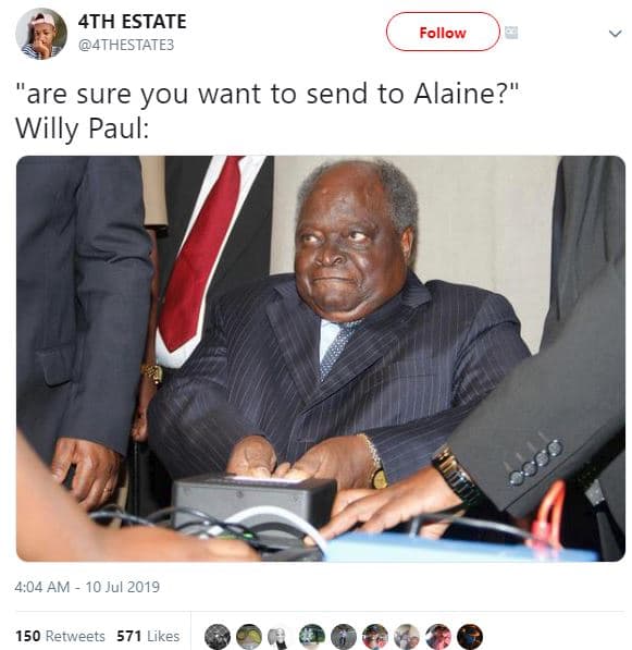 4th estate 4thestate3 follow are sure you want to send to alaine? willy paul 4,0