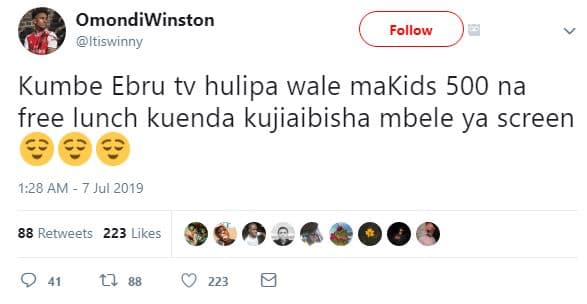 Omondiwinston itiswinny follow kumbe ebru tv hulipa wale makids 500 na free lunc