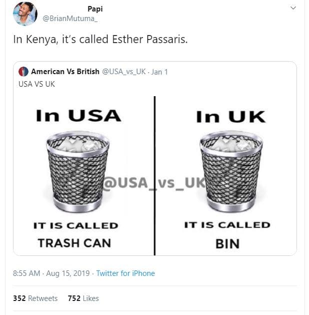Papi brianmutuma in kenya it's called esther passaris. american vs british usa_v