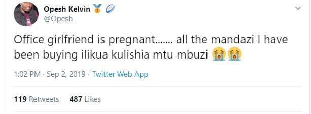 Opesh kelvin opesh _ office girlfriend is pregnant . all the mandazi have been b