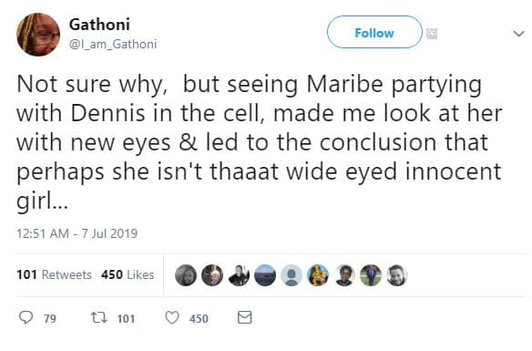 Gathoni lam_gathoni follow not sure why but seeing maribe partying with dennis i