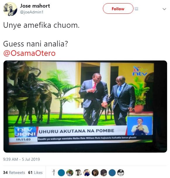 Jose mshort joeadmin1 follow unye amefika chuom guess nani analia? osamaotero uh