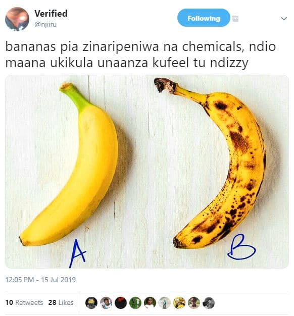 Verified njiiru following bananas pia zinaripeniwa na chemicals, ndio maana ukik