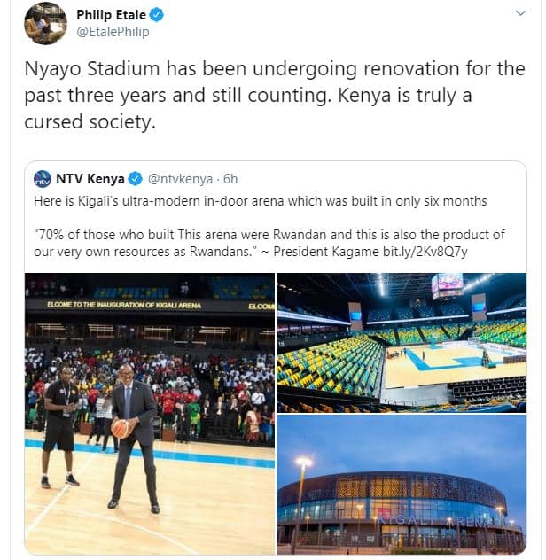 Philip etale etalephilip nyayo stadium has been undergoing renovation for the pa
