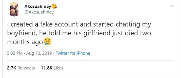 Akosuahmay akosuahmay created a fake account and started chatting my boyfriend h