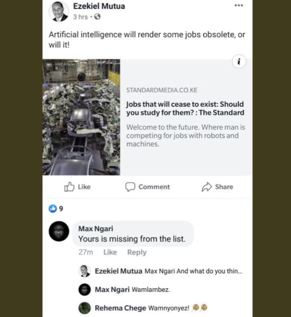 Ezekiel mutua 3hrs artificial intelligence will render some jobs obsolete will í
