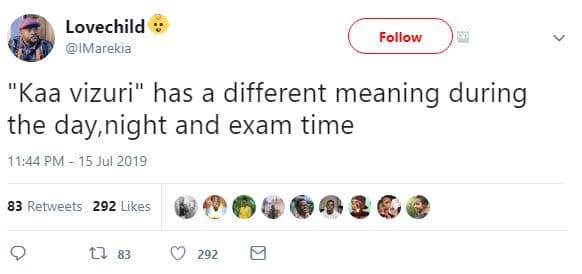 Lovechild imarekia follow 'kaa vizuri' has a different meaning during the day,ni