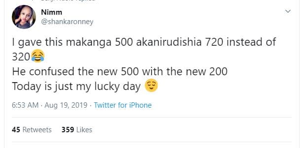 Nimm shankaronney gave this makanga 500 akanirudishia 720 instead of 320 he conf