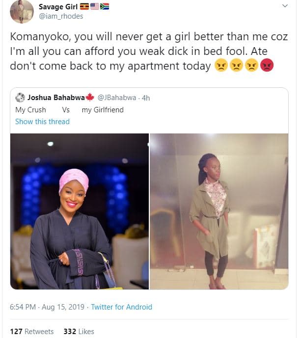 Savage girl iam_rnodes komanyoko you will never get a girl better than me coz im