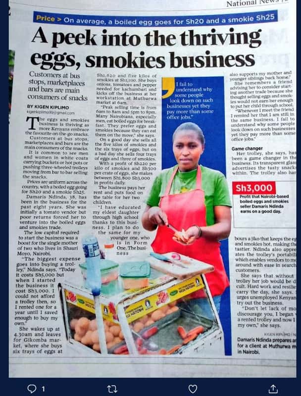 Nationar price sh25 on average a boiled egg goes for sh2o and a smokie apeek int