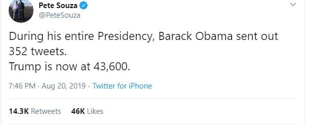 Pete souza petesouza during his entire presidency barack obama sent out 352 twee