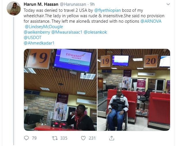 Harun m. hassan harunassan today was denied to travel 2 usa by flyethiopian bcoz