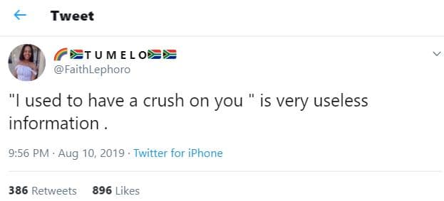Tweet etum elo faithlephoro used to have a crush on you is very useless informat