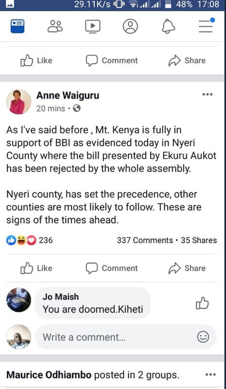 29.11ks ' 48 17.08 like comment share anne waiguru 20 mins as i've said before m