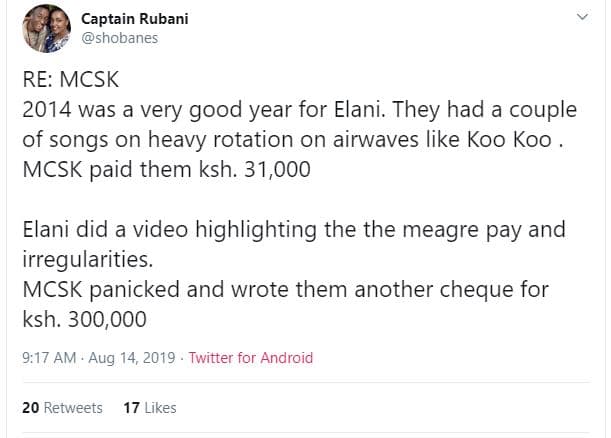 Captain rubani shobanes re mcsk was a very good year for elani. they had a coupl