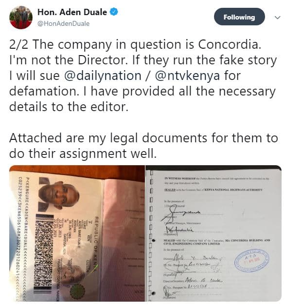 Hon. aden duale honadenduale following 22 the company in question is concordia.