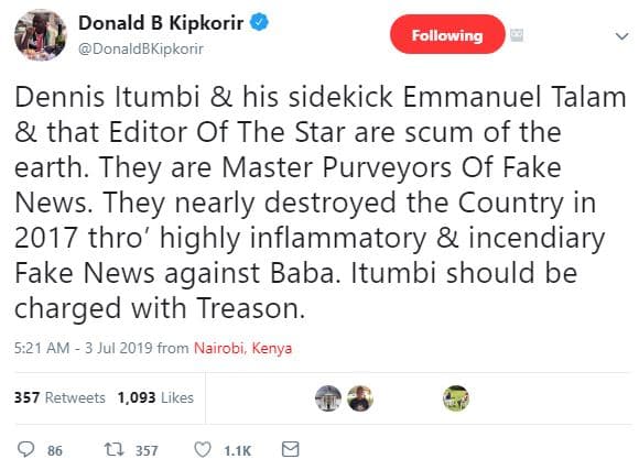 Donald b kipkorir donaldbkipkorir following dennis itumbi his sidekick emmanuel