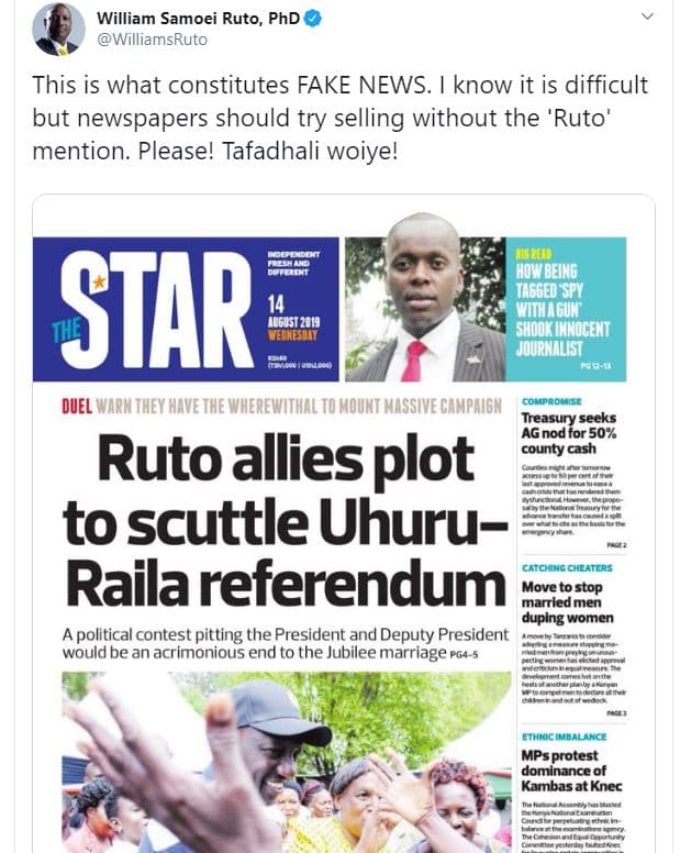 William samoei ruto, phd williamsruto this is what constitutes fake news. know i