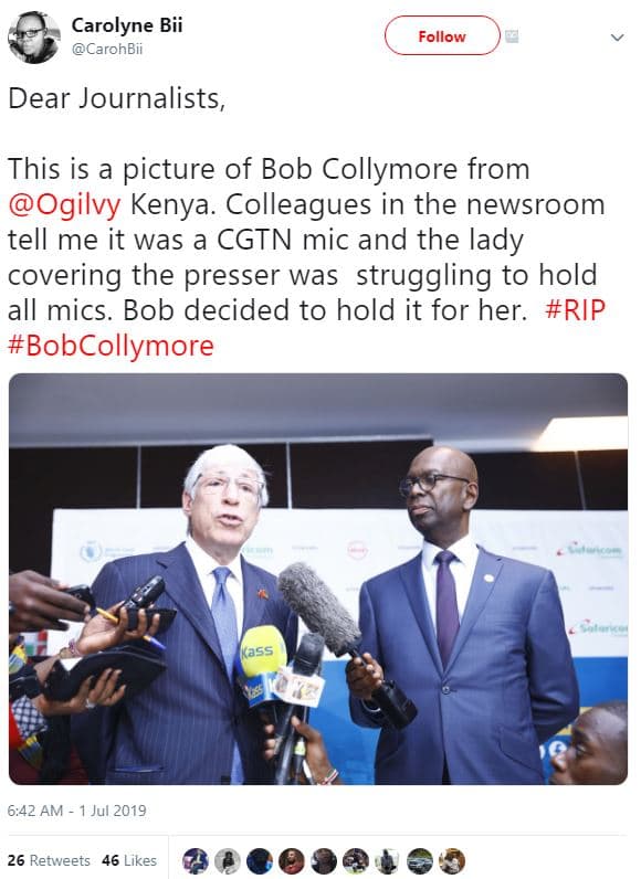 Carolyne bii carohbii follow dear journalists, this is a picture of bob collymor