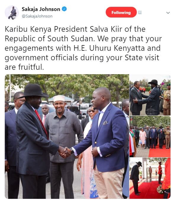Sakaja johnson sakajalohnson following karibu kenya president salva kiir of the