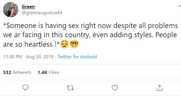 Green greenaugustus44 someone is having sex right now despite all problems we ar