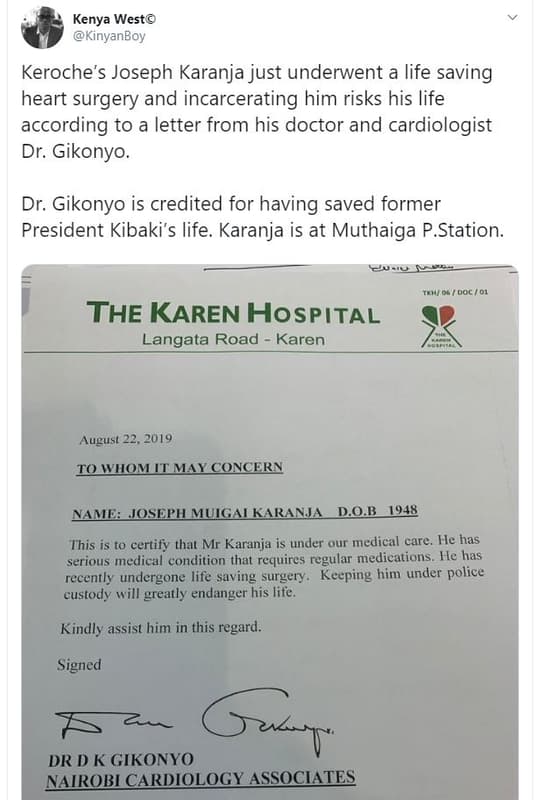 Kenya west kinyanboy keroche's joseph karanja just underwent a life saving heart