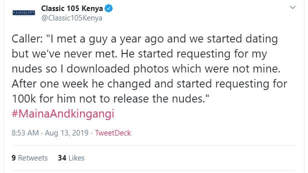 Cueta classic 105 kenya classic105kenya caller met a guy a year ago and we start