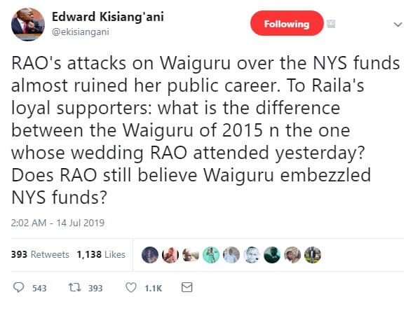Edward kisiang'ani ekisiangani following rao's attacks on waiguru over the nys f