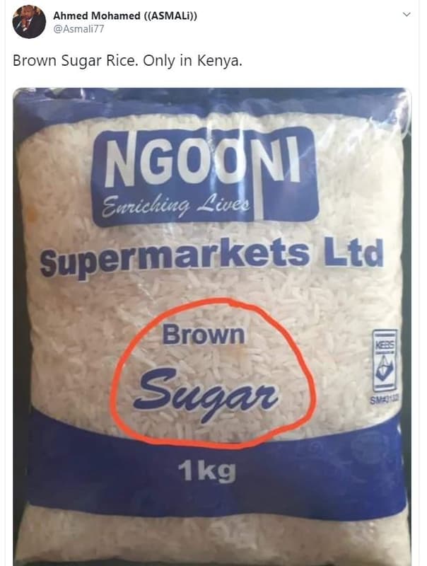 Ahmed mohamed asmali asmali77 brown sugar rice. only in kenya. ngotni ewrching l