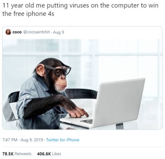 11 year old me putting viruses on the computer to win the free iphone 4s coco co
