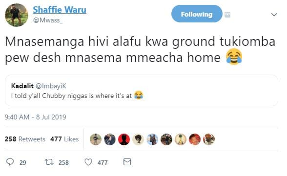 Shaffie waru mwass following mnasemanga hivi alafu kwa ground tukiomba pew desh