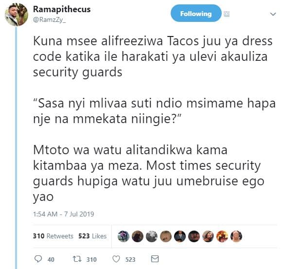 Ramapithecus ramzzy _ following kuna msee alifreeziwa tacos juu ya dress code ka