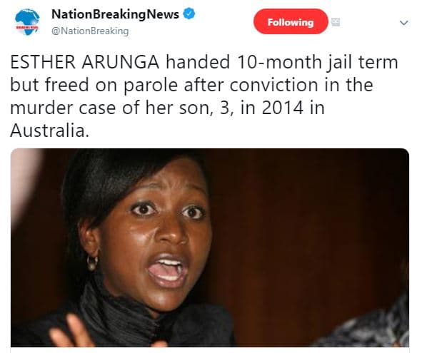 Nationbreakingnews nationbreaking following esther arunga handed 1omonth jail te