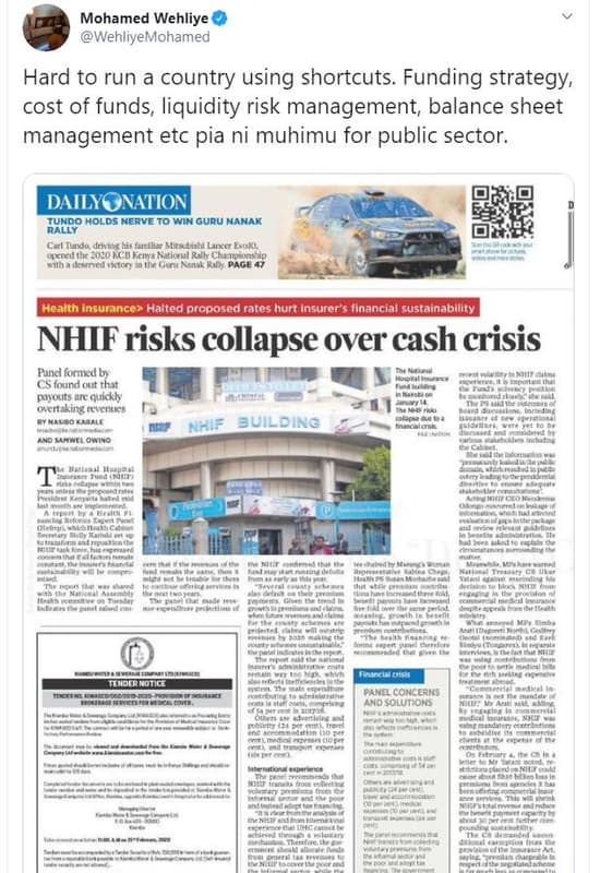 Mohamed wehliye wehliyemohamed hard to run a country using shortcuts. funding st