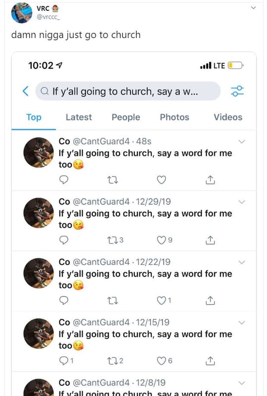 Vrc vrccc damn nigga just go to church 1002 4 il lte if y'all going to church sa