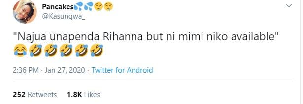 Pancakes kasungwa najua unapenda rihanna but ni mimi niko available 49 9 2.36 pm